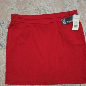 Kim Rogers Vibrant Red Pencil Skirt 2 Pockets Stretch Comfort Waist Size 14 NEW